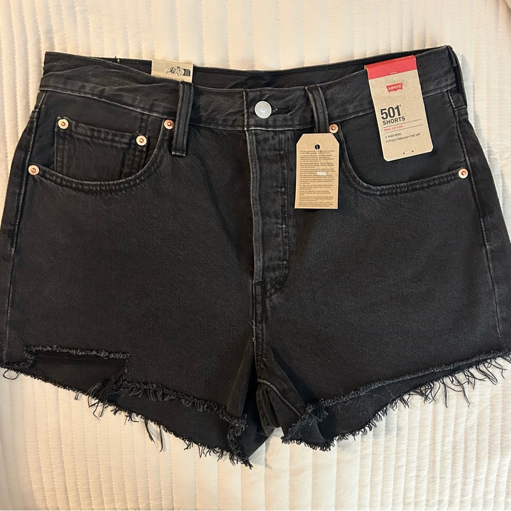 Levi's Original 501 Black Denim Cut Off Jean Shorts 30 (10)